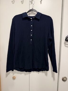 NIC+ZOE Navy Long-Sleeve Polo Blouse